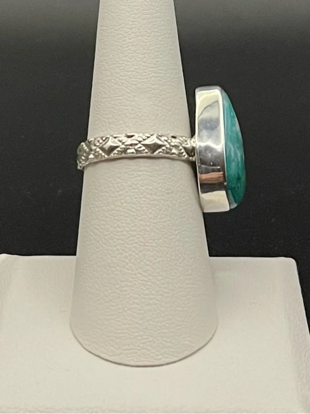 Morenci Azurite in Malachite.925 sterling silver teardrop ring size 7.25